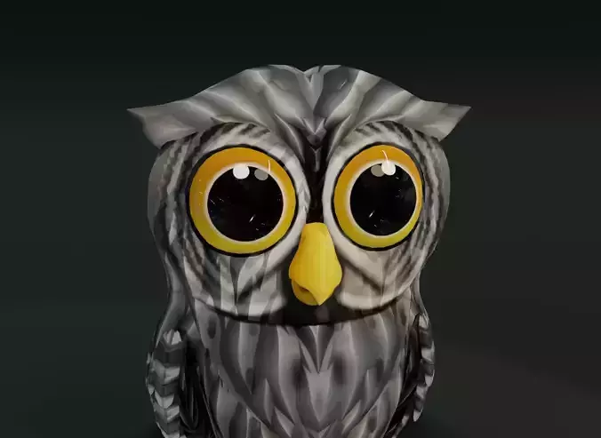 Cartoon Grey Owl Animated 3D Model Low-poly 3D model