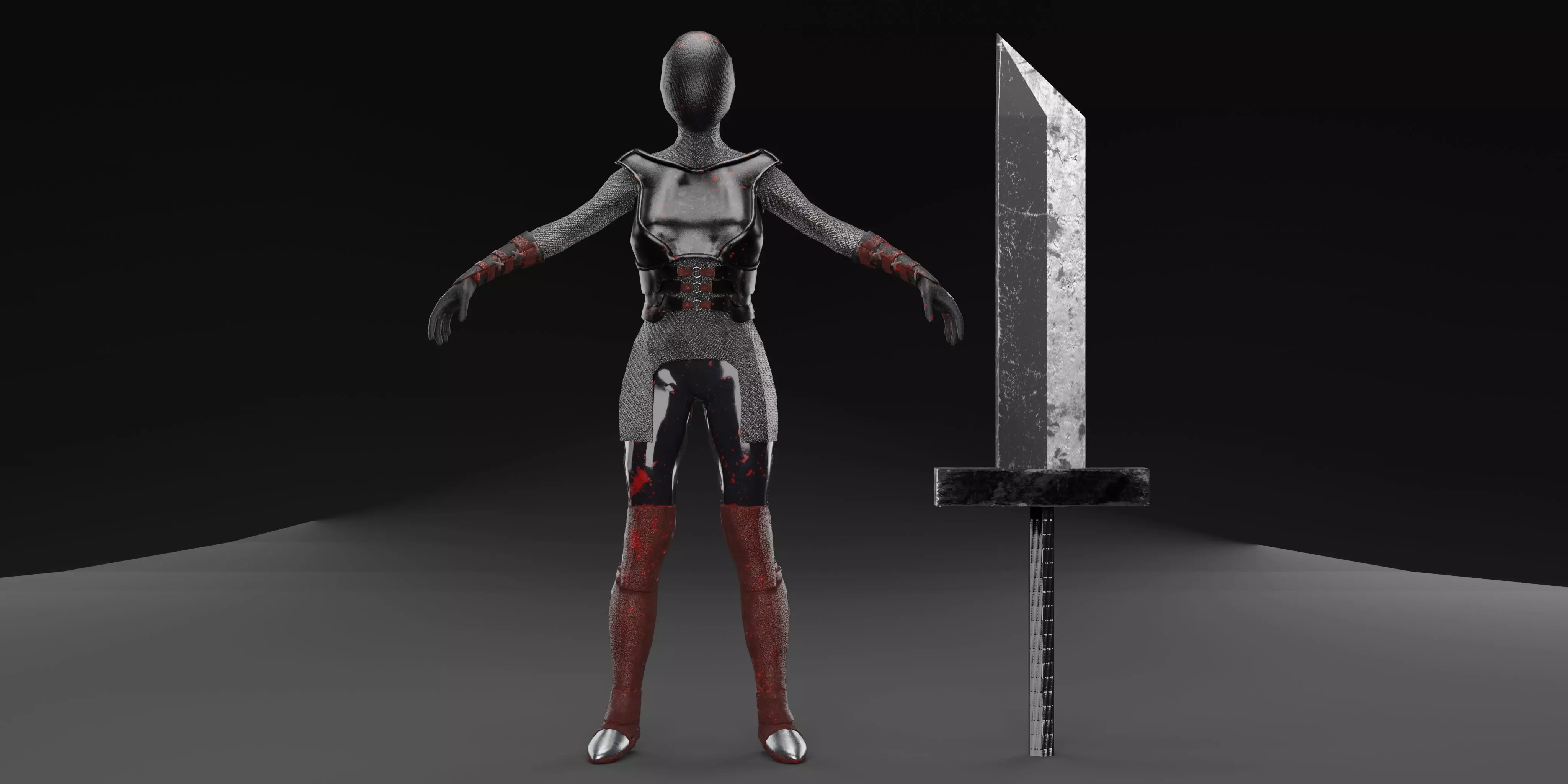 Knight Girl with Sword Low-poly 3D model_0