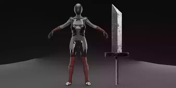 Knight Girl with Sword Low-poly 3D model