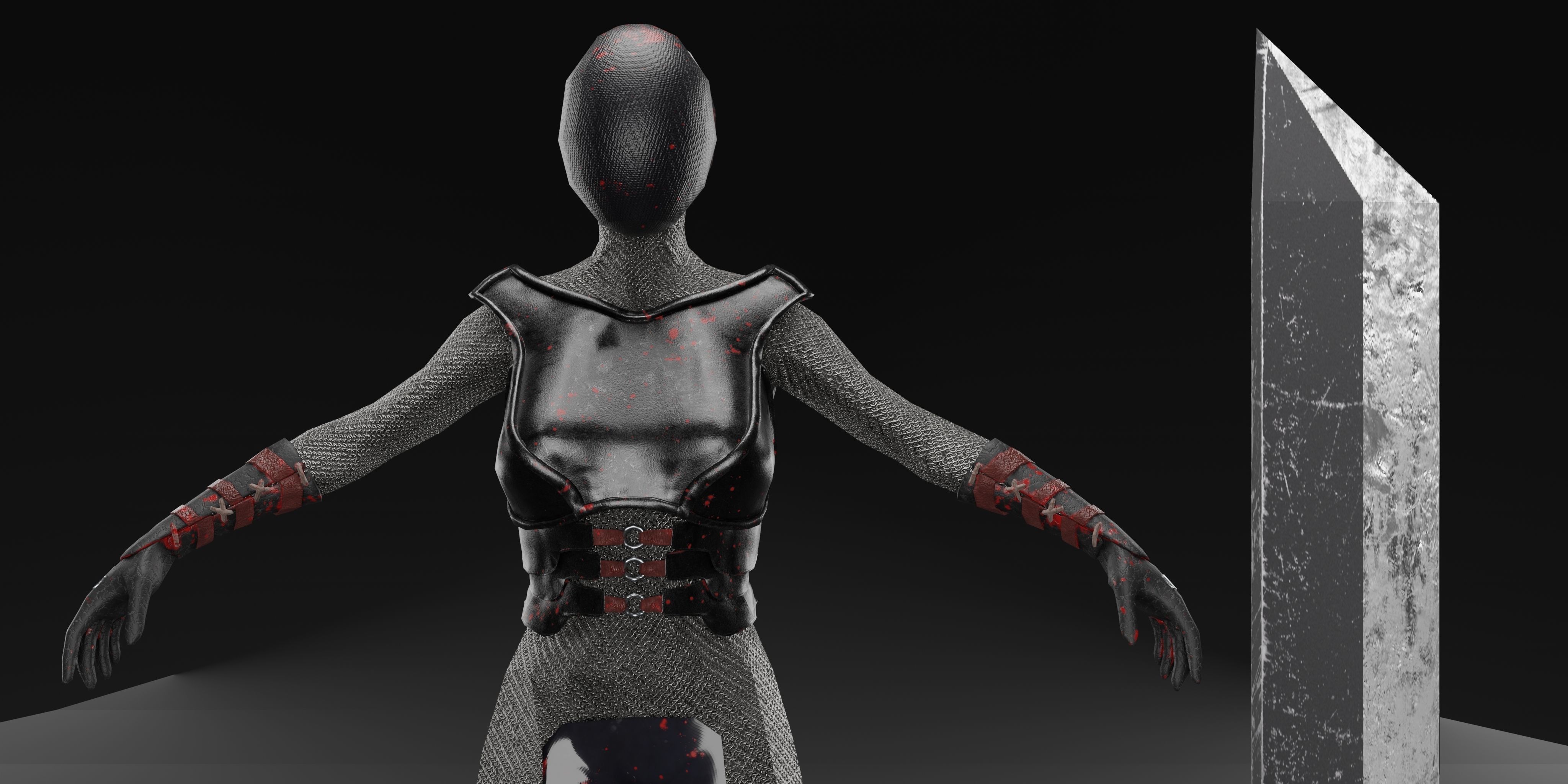 Knight Girl with Sword Low-poly 3D model_3