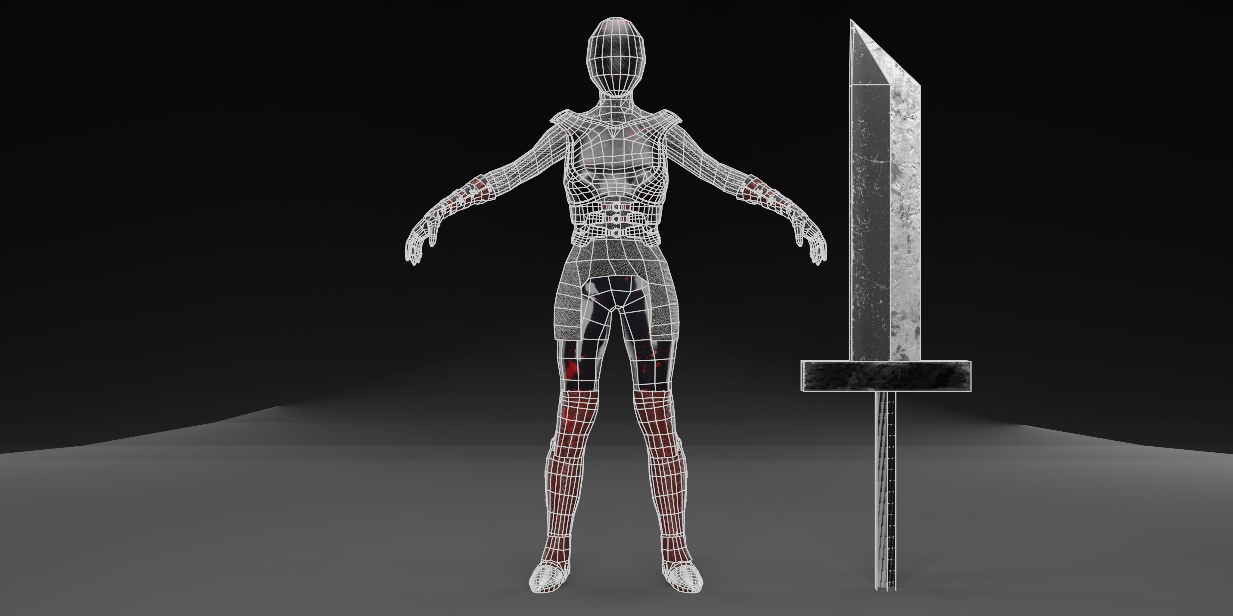 Knight Girl with Sword Low-poly 3D model_5