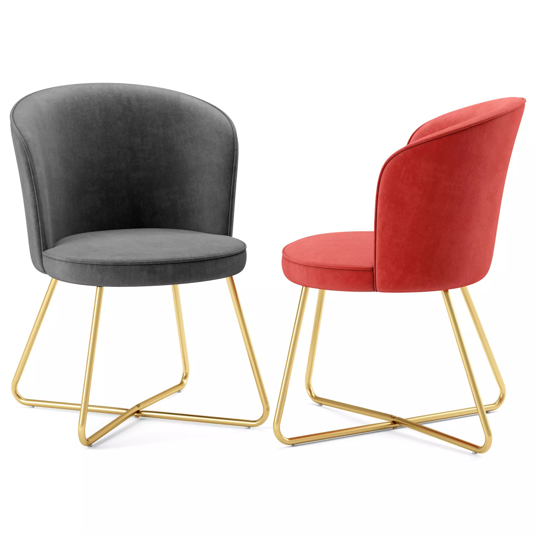 Chair Model velvet dining with gold legs 3D model_0