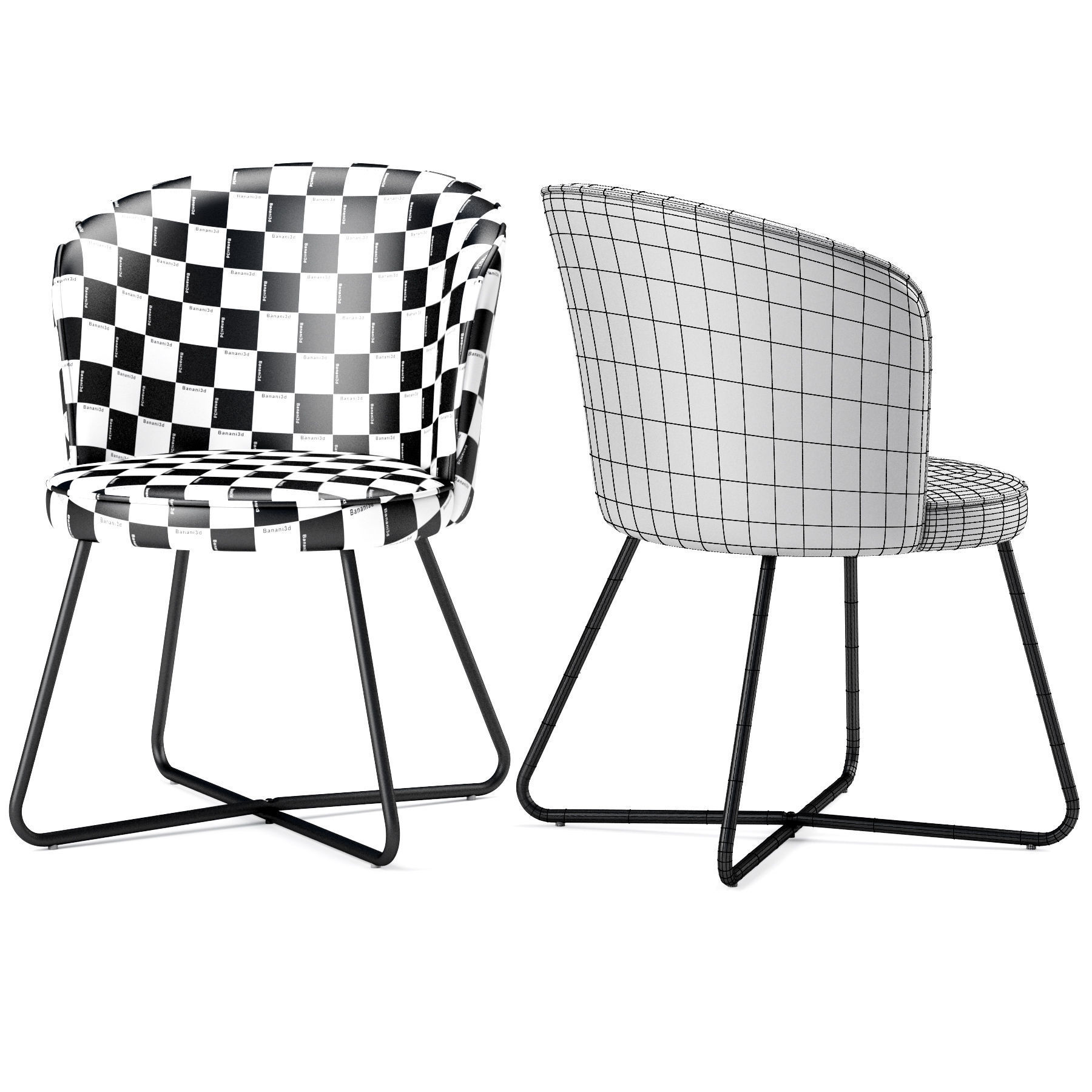 Chair Model velvet dining with gold legs 3D model_9