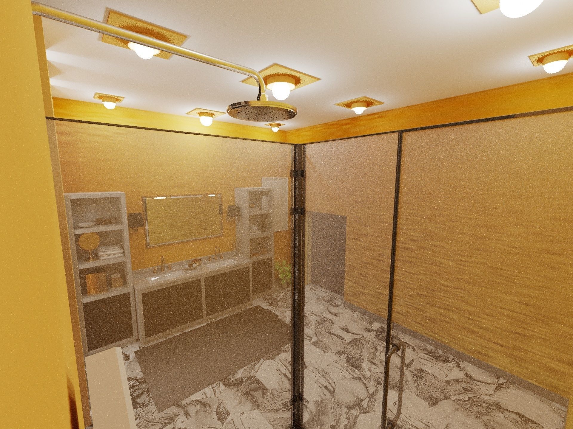 bathroom with walls and marble floors 3D model_2