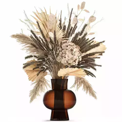 Bouquet of dried flowers in a glass vase 136