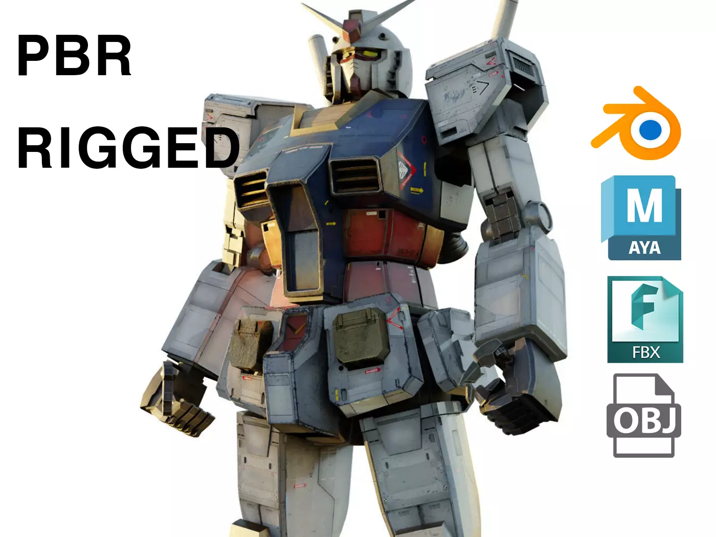 GUNDAM RX-78 Realistic Texture Rigged with decal MAYA Blender 3D model_0