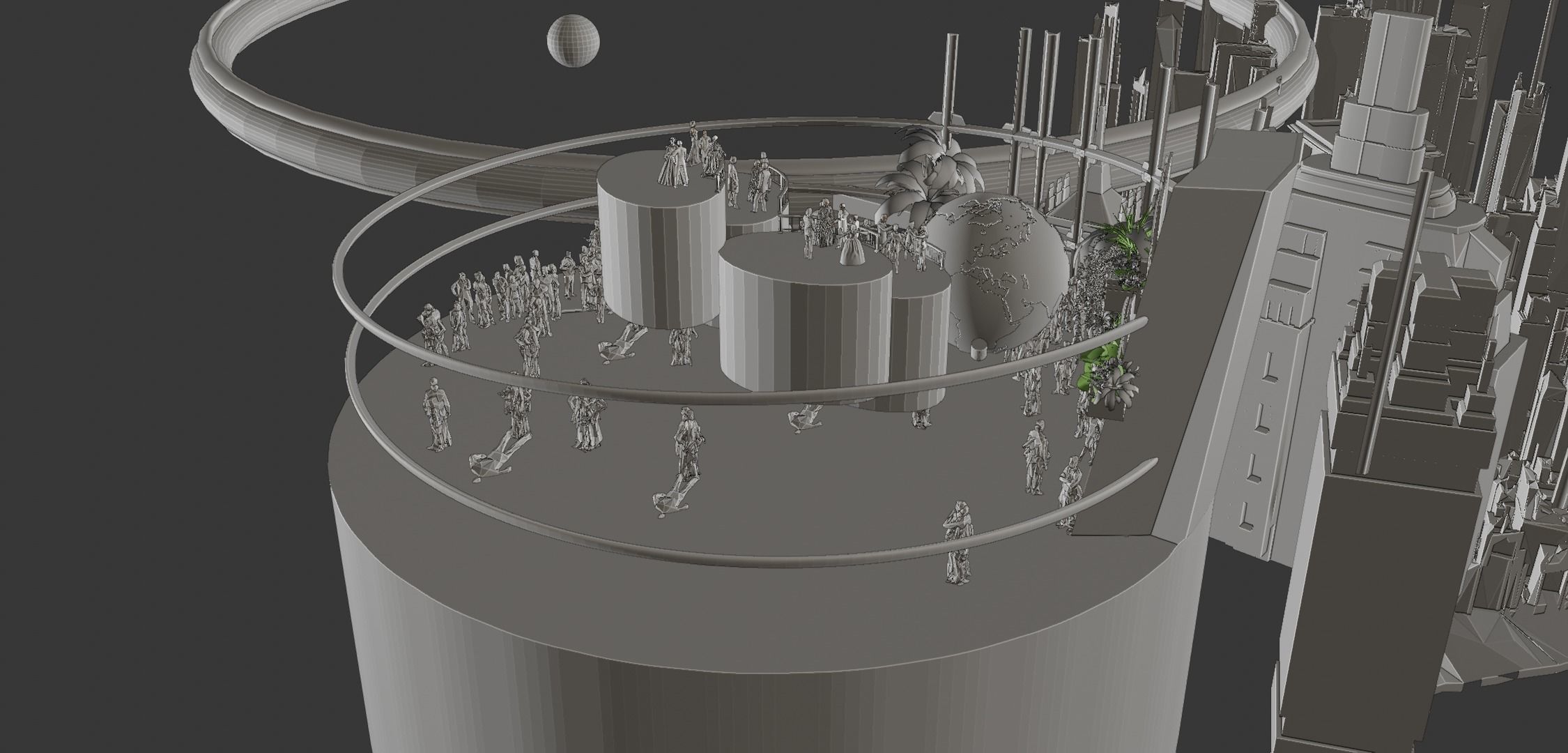 Rapture futuristic building with people in it 3D model_5