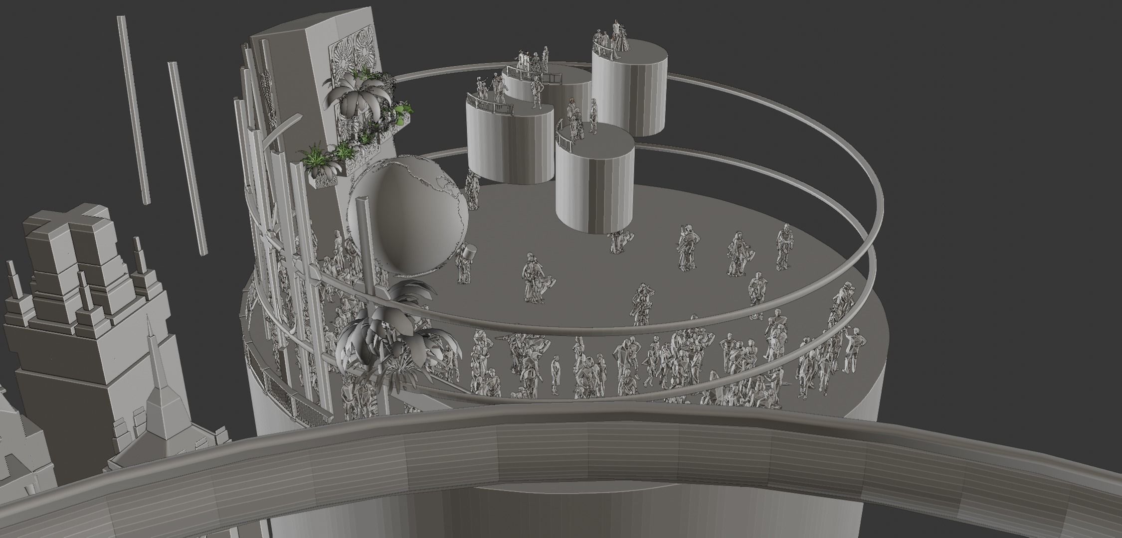 Rapture futuristic building with people in it 3D model_8