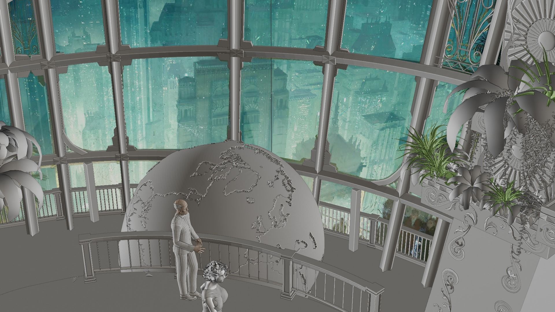 Rapture futuristic building with people in it 3D model_13