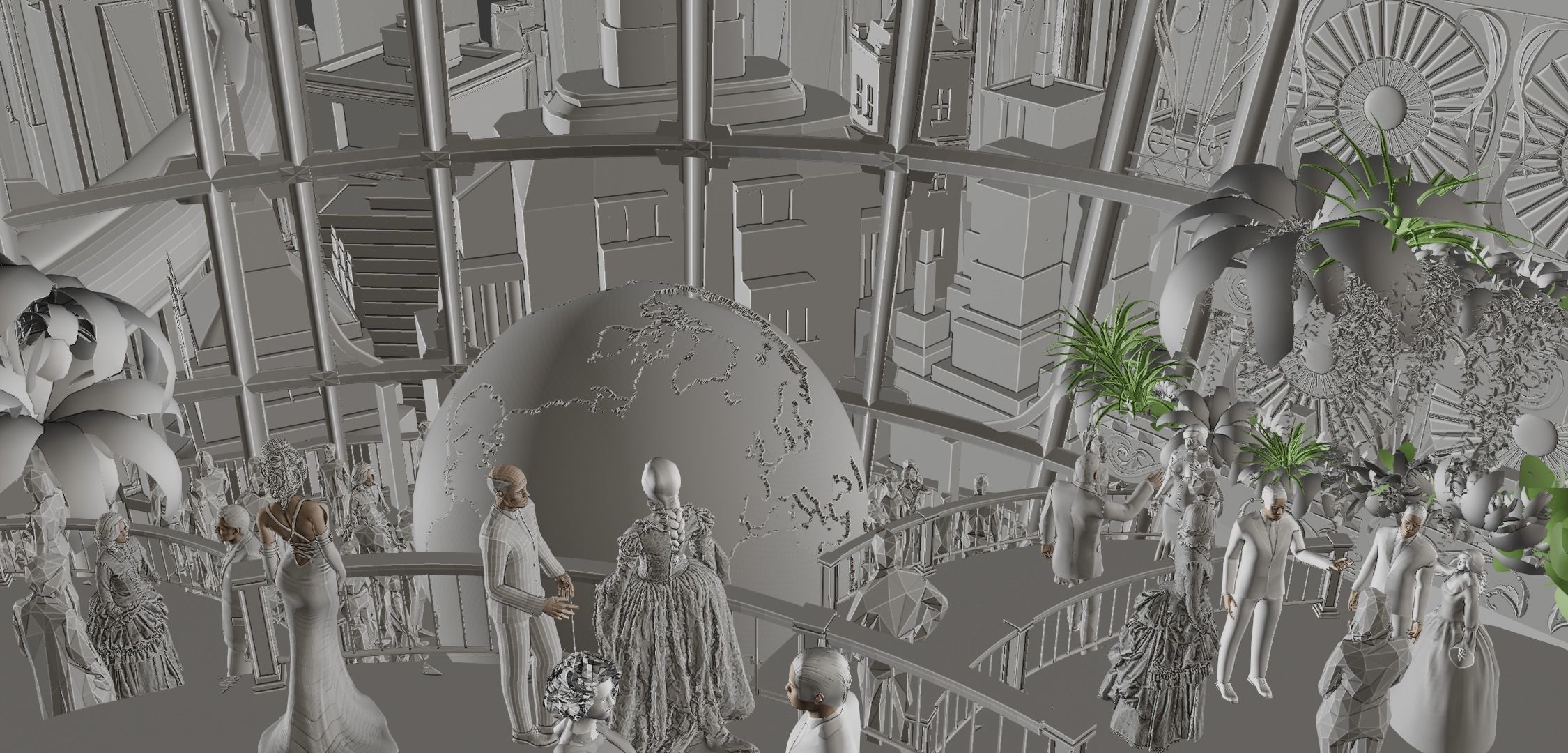 Rapture futuristic building with people in it 3D model_4