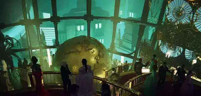 Rapture futuristic building with people in it 3D model