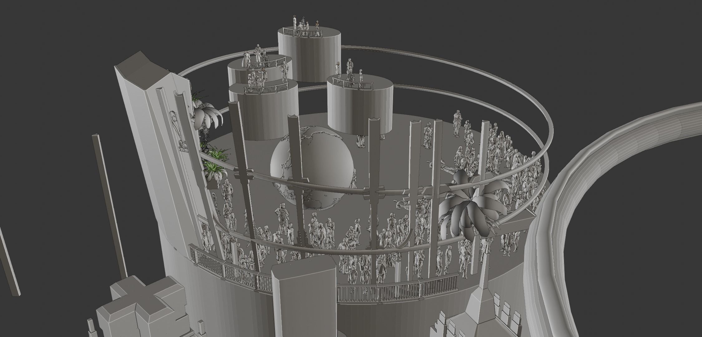 Rapture futuristic building with people in it 3D model_7