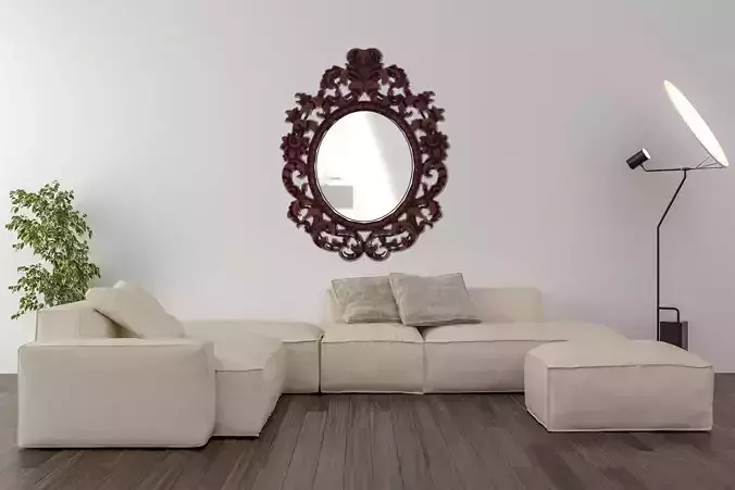 Floral Wood Carving Mirror - Glass