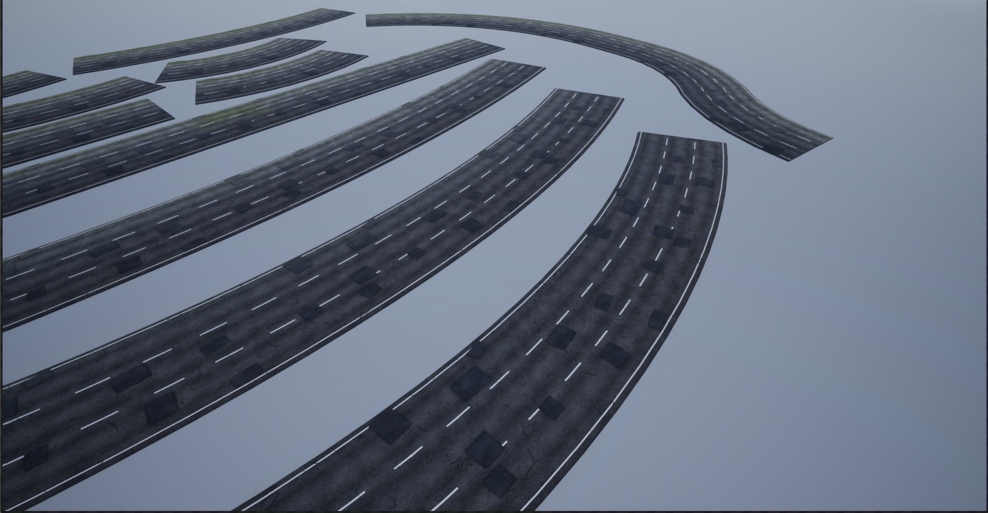 PBR 4K-2K three-lane Patched Modular Highway Roads Low-poly 3D model_20