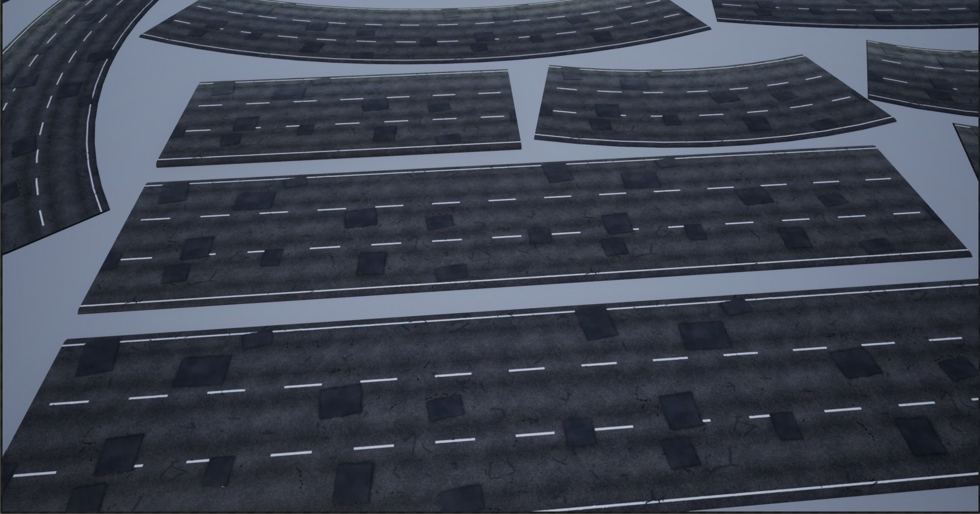 PBR 4K-2K three-lane Patched Modular Highway Roads Low-poly 3D model_17