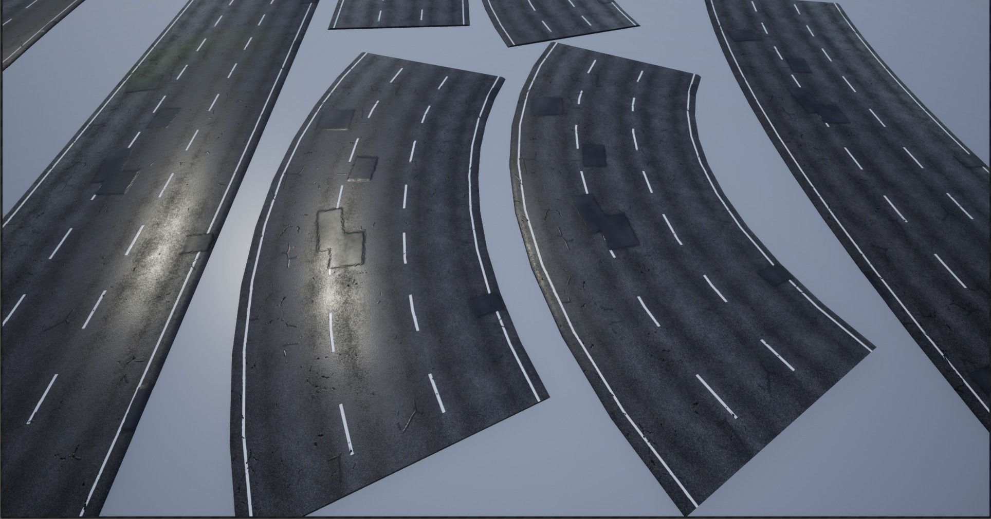 PBR 4K-2K three-lane Patched Modular Highway Roads Low-poly 3D model_11