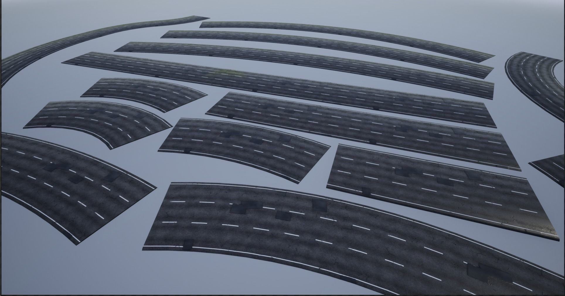 PBR 4K-2K three-lane Patched Modular Highway Roads Low-poly 3D model_4