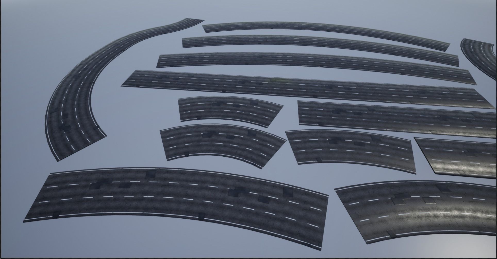 PBR 4K-2K three-lane Patched Modular Highway Roads Low-poly 3D model_16