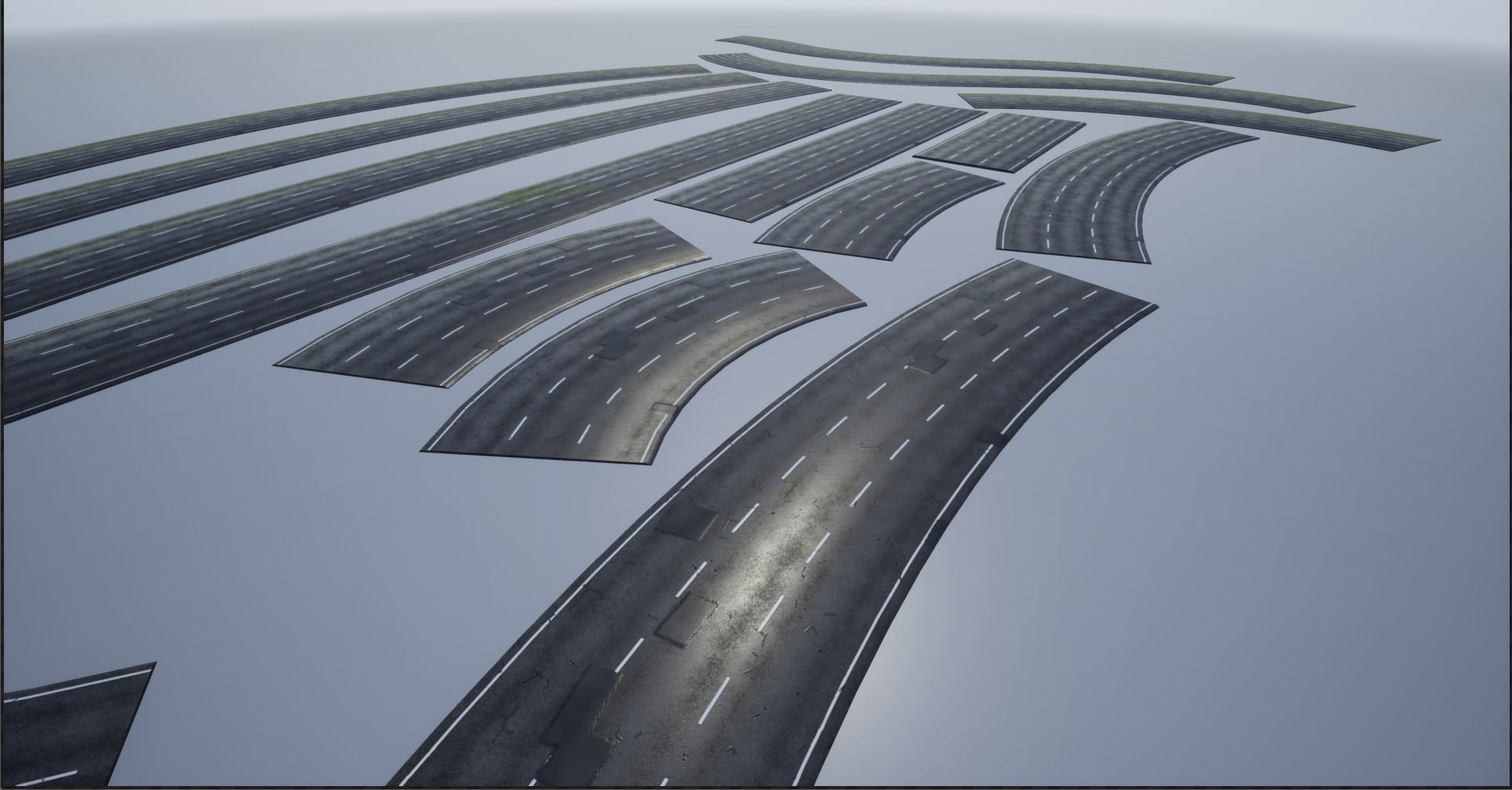 PBR 4K-2K three-lane Patched Modular Highway Roads Low-poly 3D model_5