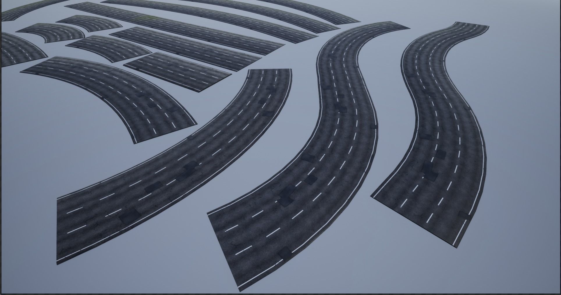 PBR 4K-2K three-lane Patched Modular Highway Roads Low-poly 3D model_3