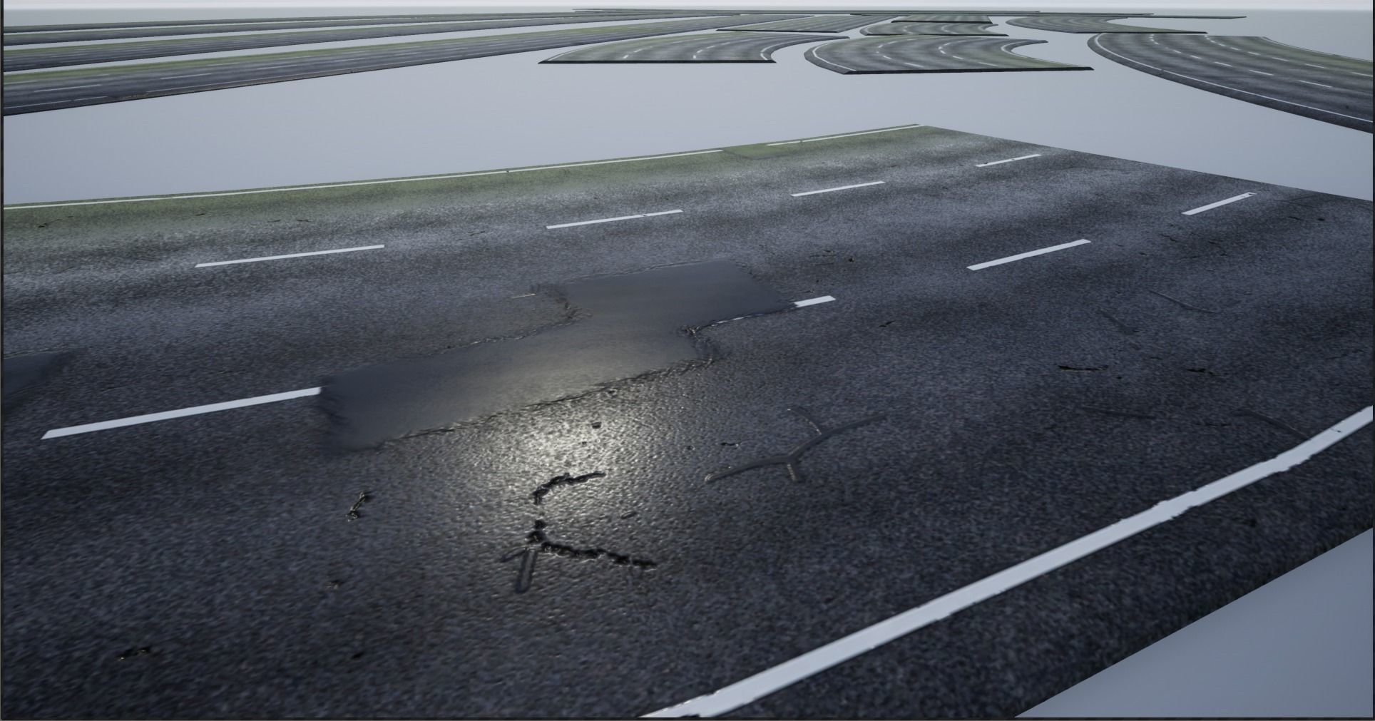 PBR 4K-2K three-lane Patched Modular Highway Roads Low-poly 3D model_6