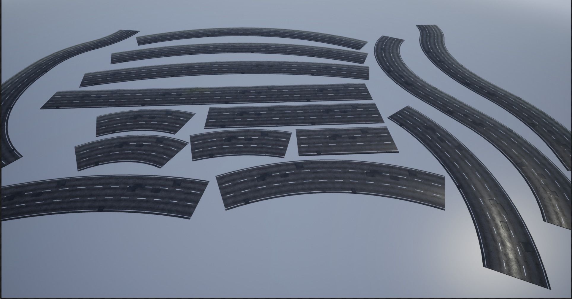 PBR 4K-2K three-lane Patched Modular Highway Roads Low-poly 3D model_13