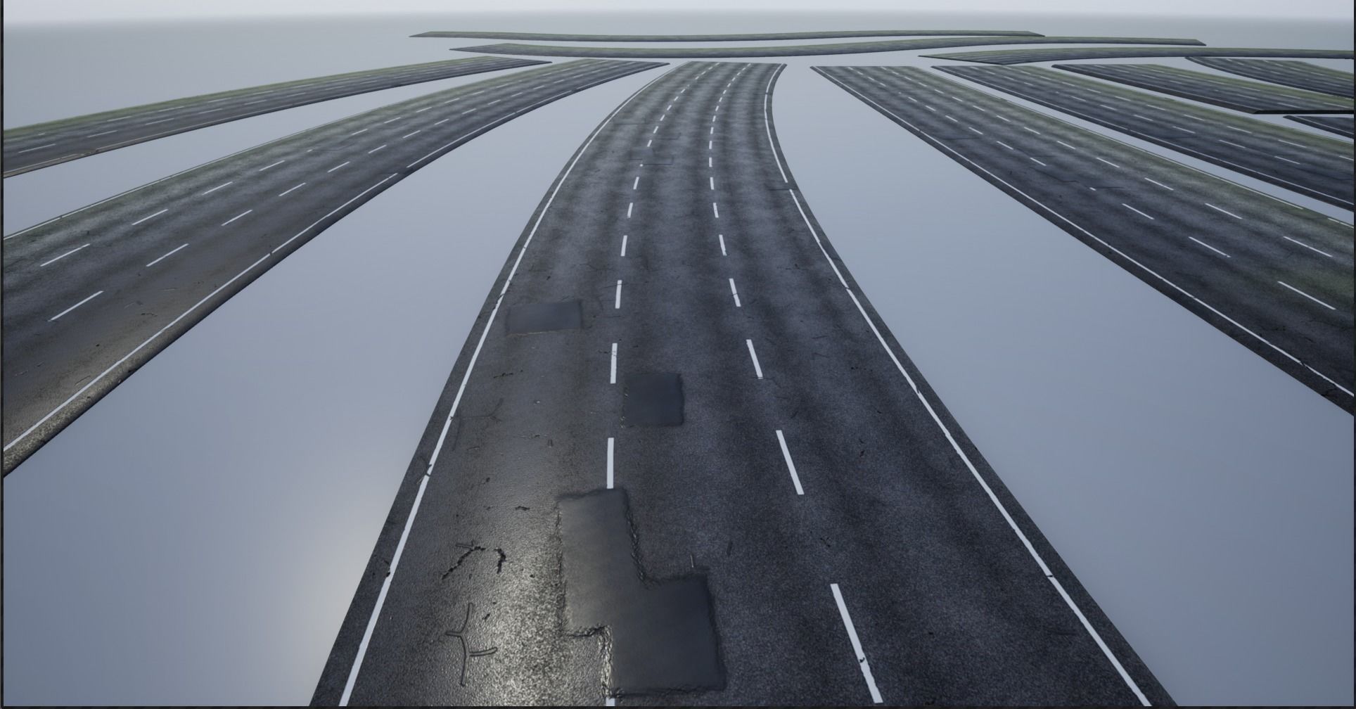 PBR 4K-2K three-lane Patched Modular Highway Roads Low-poly 3D model_10