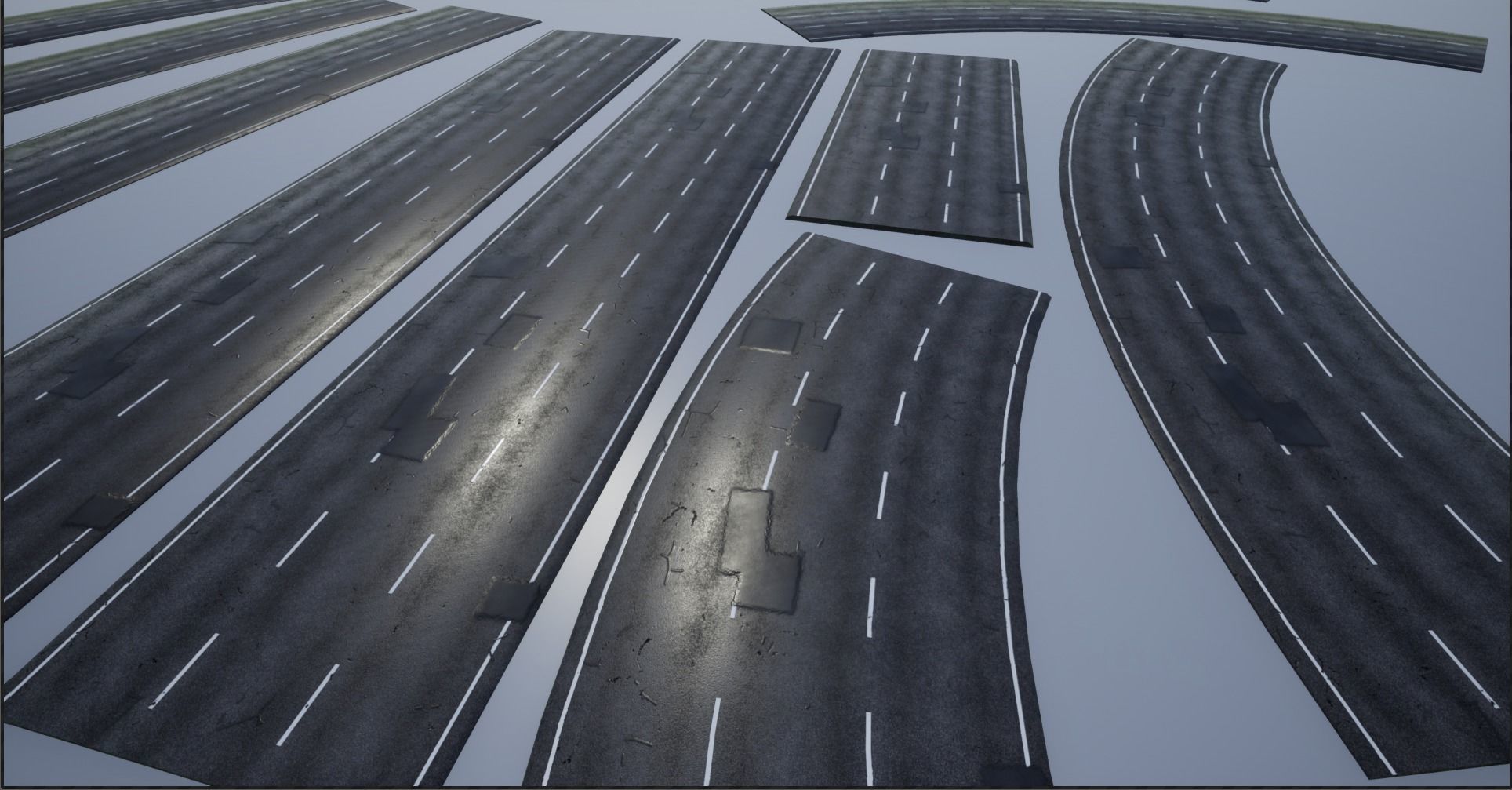 PBR 4K-2K three-lane Patched Modular Highway Roads Low-poly 3D model_12