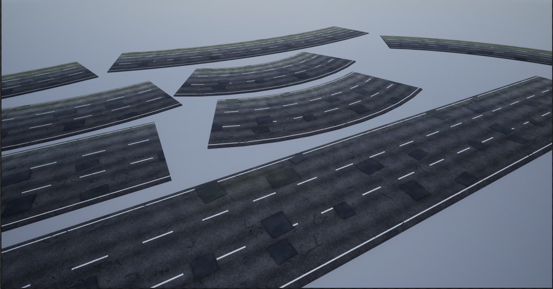 PBR 4K-2K three-lane Patched Modular Highway Roads Low-poly 3D model_18