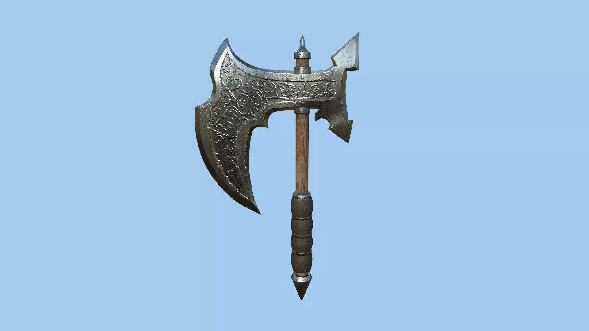 Medieval Battle Axe 01 Metal Wood - Fantasy Weaponry Low-poly 3D model_0