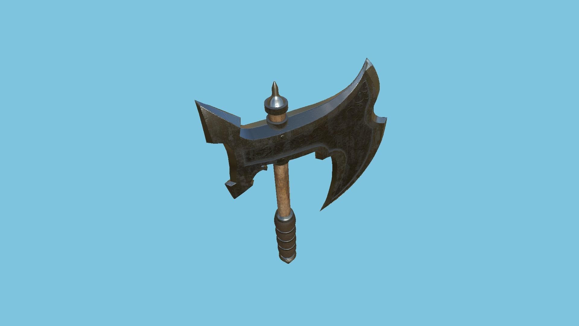 Medieval Battle Axe 01 Metal Wood - Fantasy Weaponry Low-poly 3D model_2