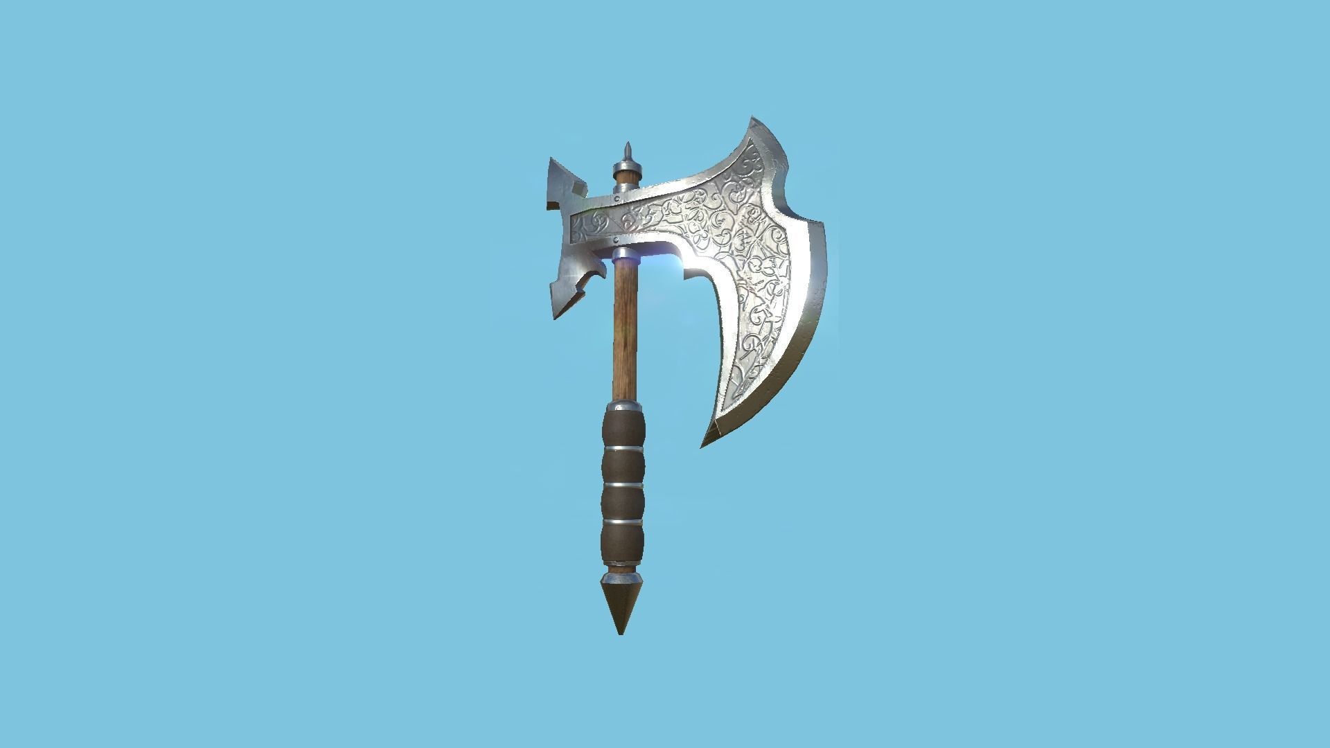 Medieval Battle Axe 01 Metal Wood - Fantasy Weaponry Low-poly 3D model_1