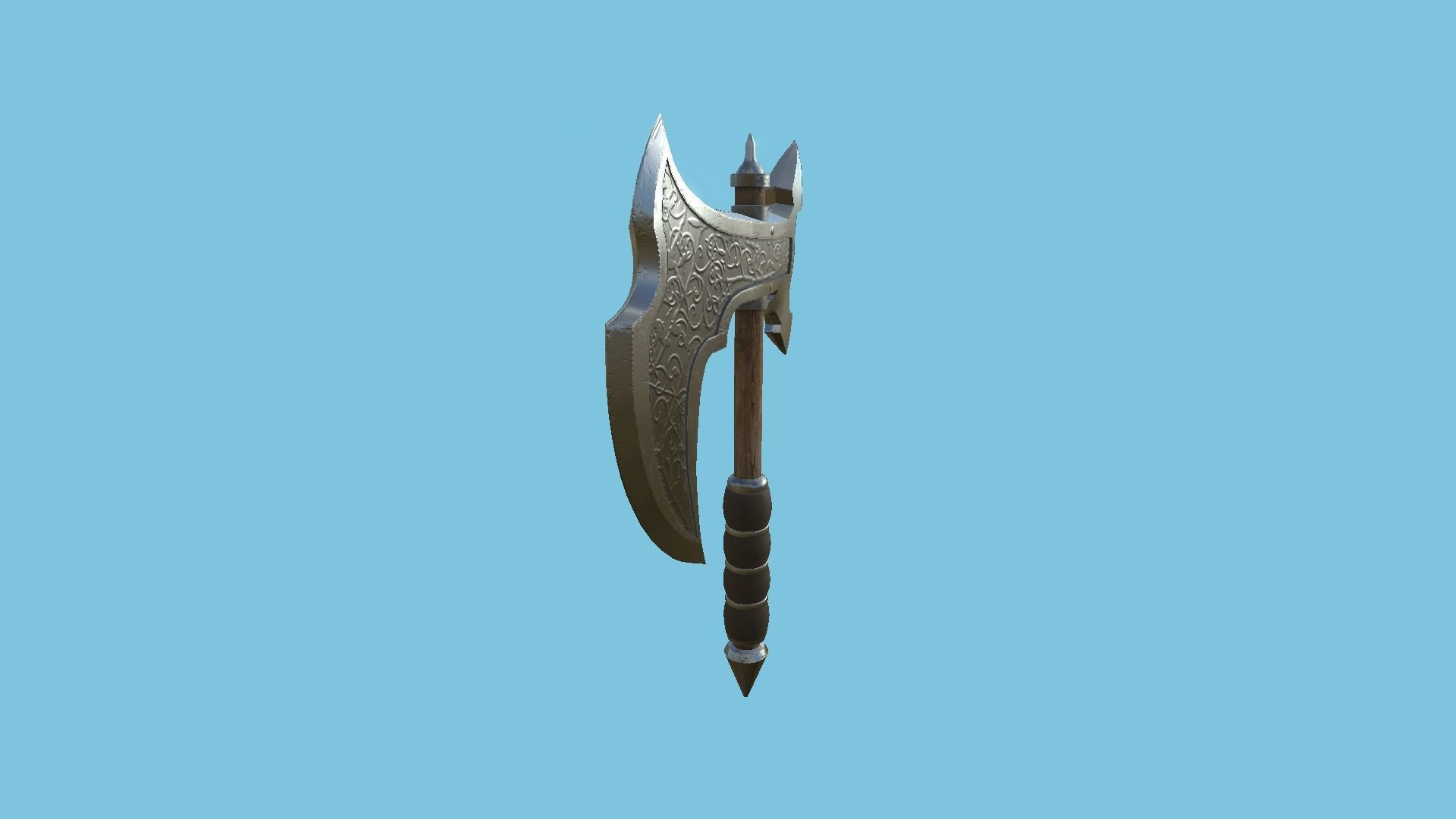 Medieval Battle Axe 01 Metal Wood - Fantasy Weaponry Low-poly 3D model_3