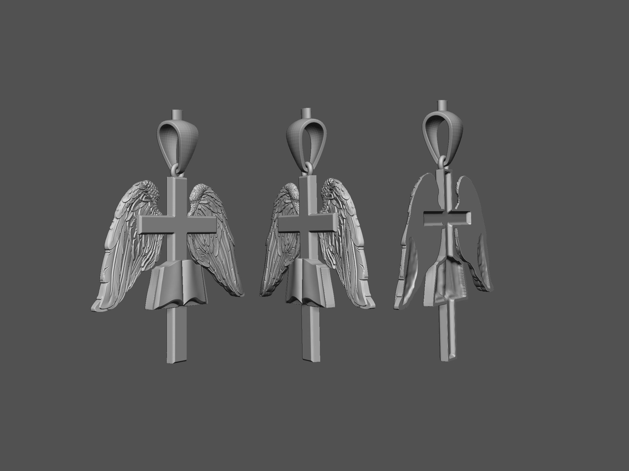 Cross with Wings Pendant 3D print model_1