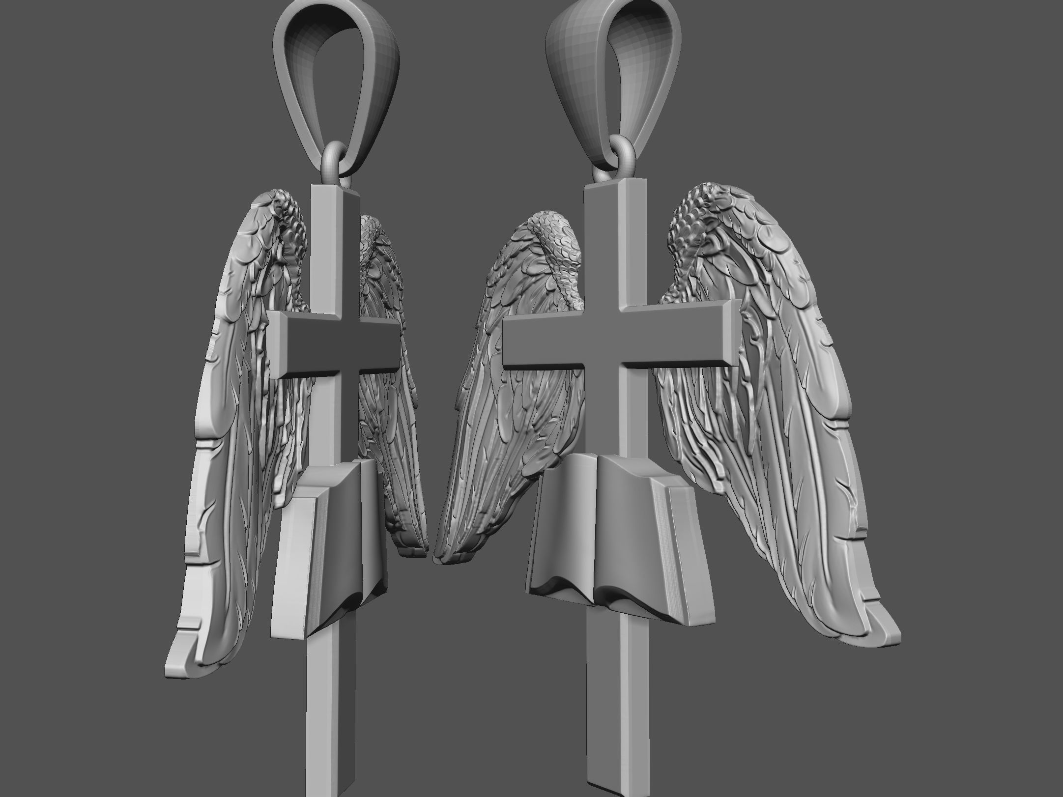 Cross with Wings Pendant 3D print model_4