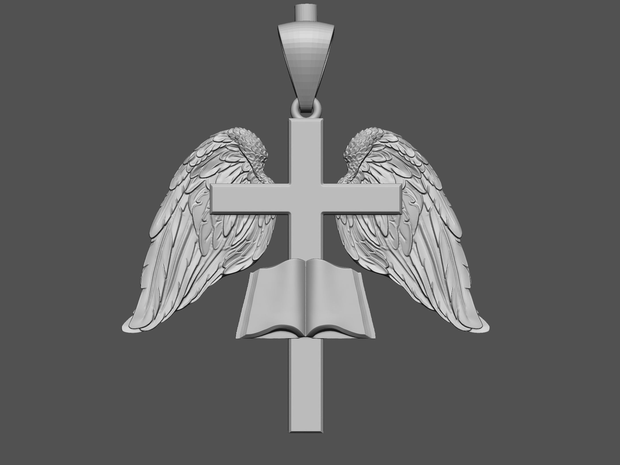 Cross with Wings Pendant 3D print model_3
