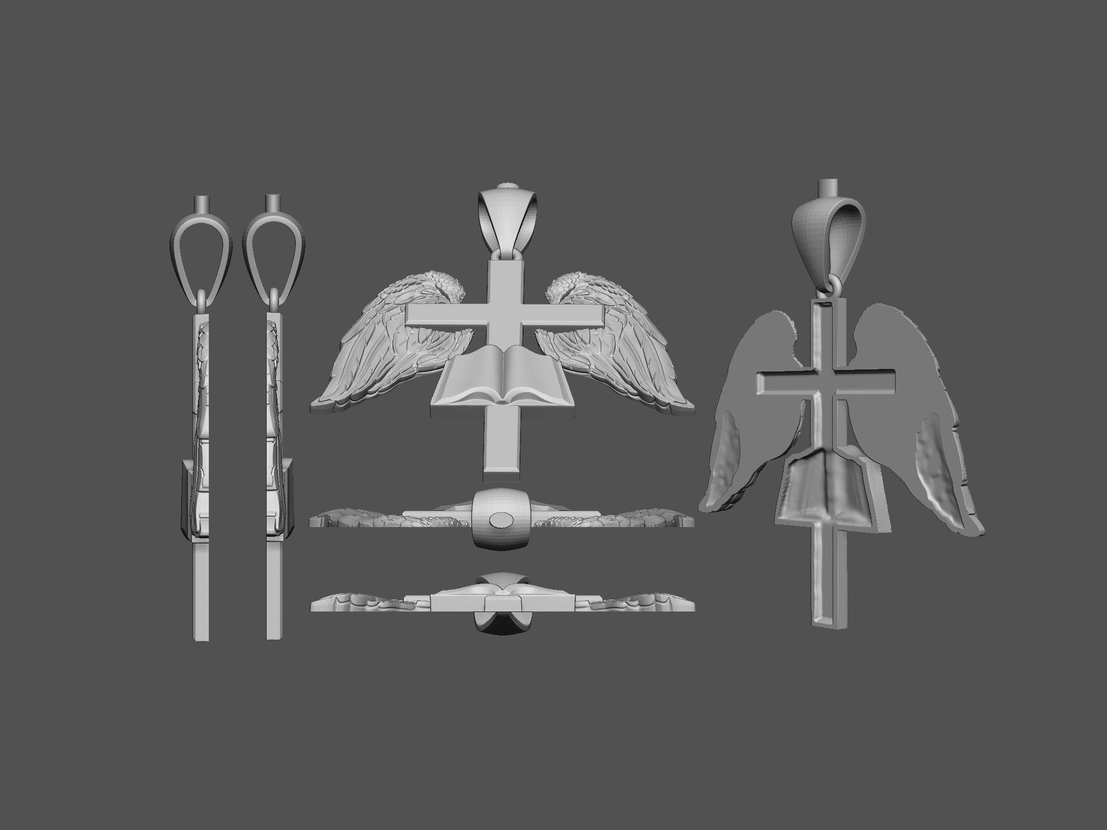 Cross with Wings Pendant 3D print model_2