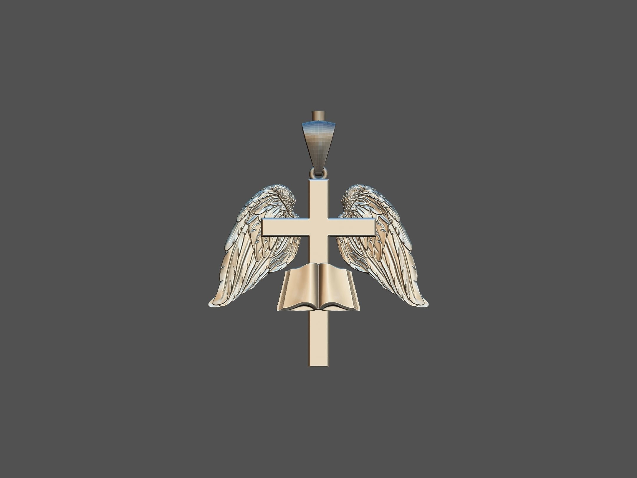 Cross with Wings Pendant 3D print model_6