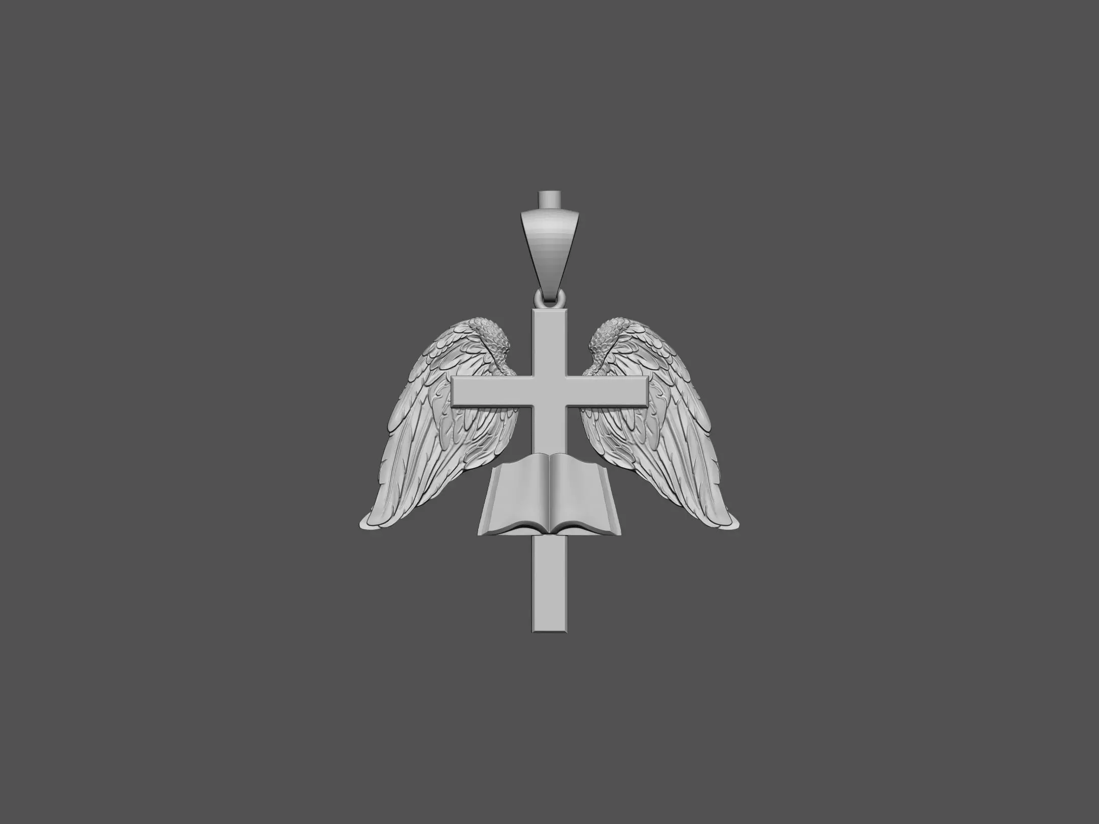 Cross with Wings Pendant 3D print model_0