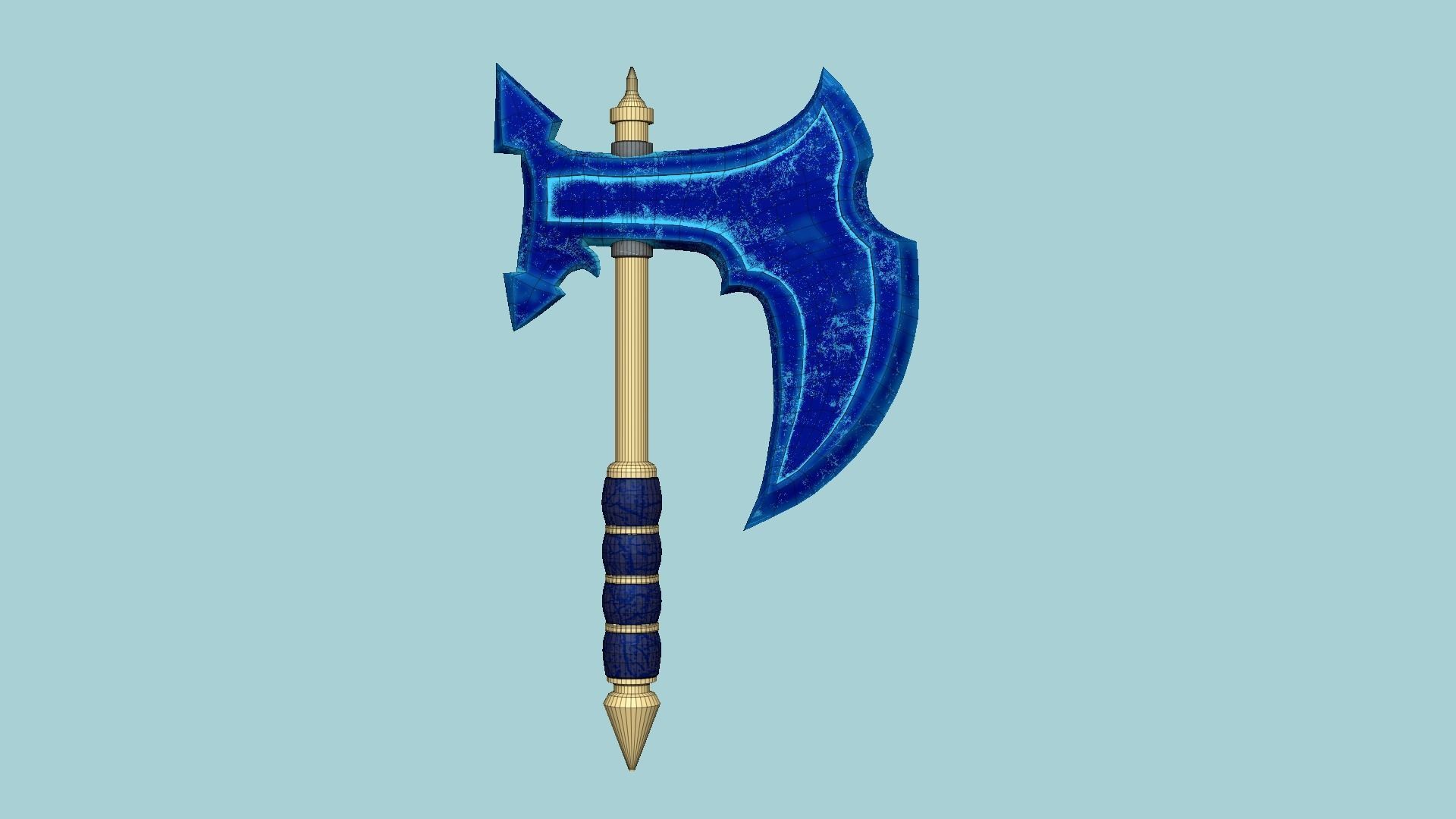 Medieval Battle Axe 03 Blue Transparent - Fantasy Weaponry Low-poly 3D model_6
