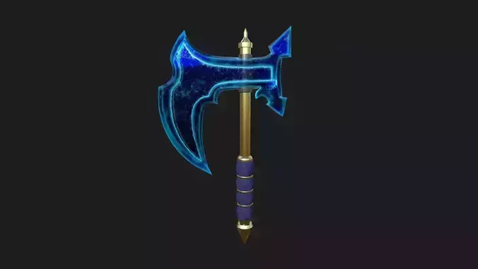 Medieval Battle Axe 03 Blue Transparent - Fantasy Weaponry Low-poly 3D model