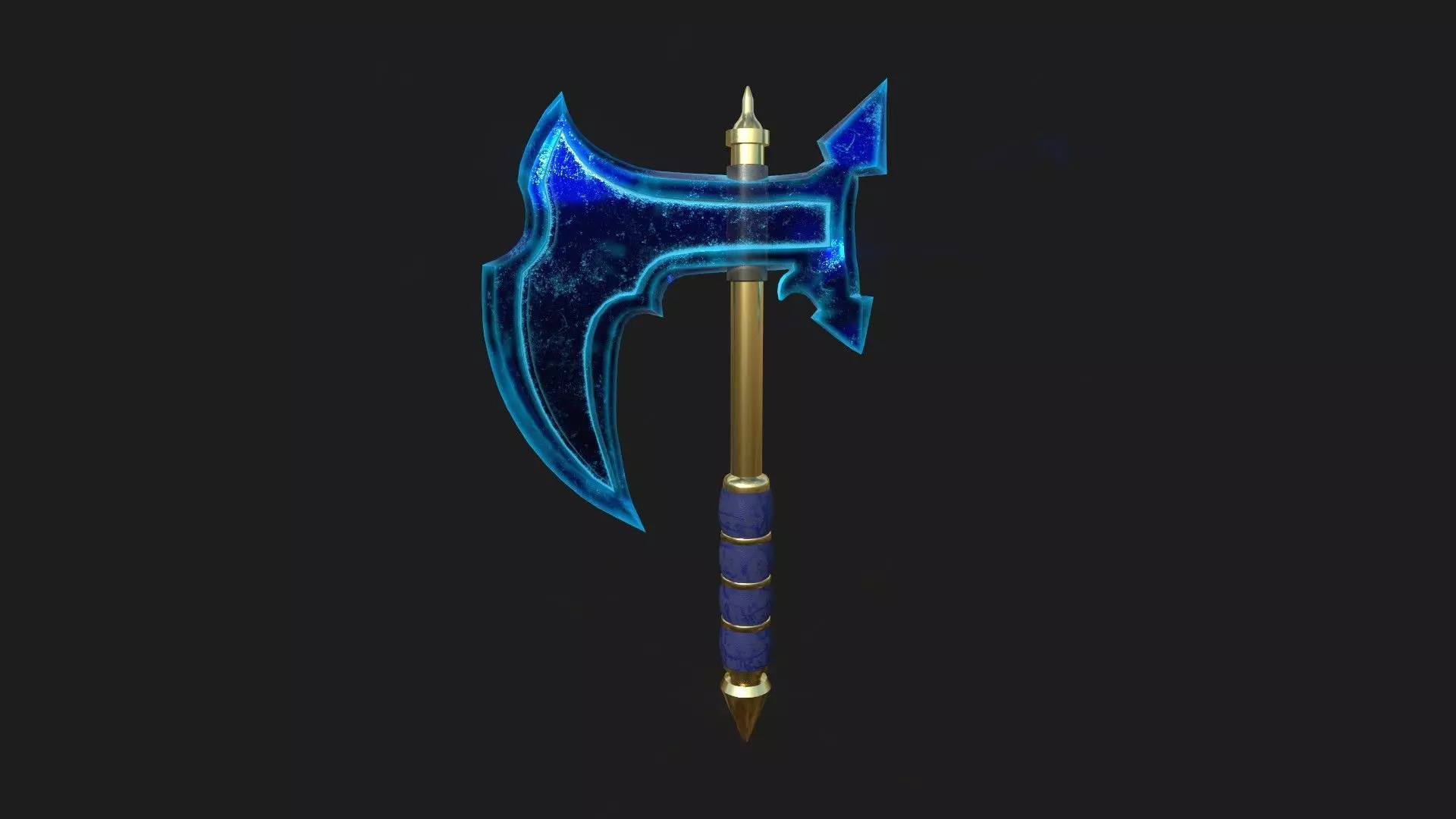 Medieval Battle Axe 03 Blue Transparent - Fantasy Weaponry Low-poly 3D model_0