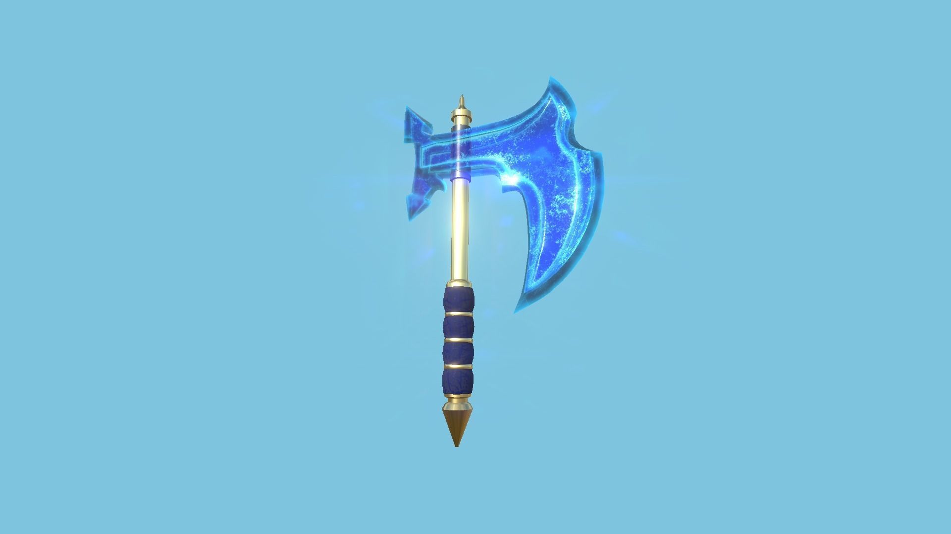 Medieval Battle Axe 03 Blue Transparent - Fantasy Weaponry Low-poly 3D model_1