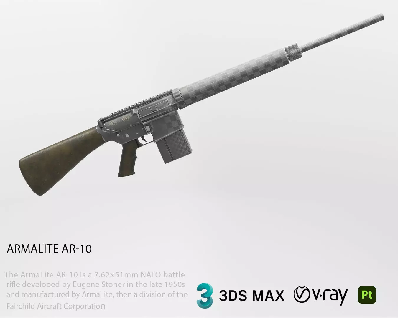 Armalite AR10 Low-poly 3D model_0
