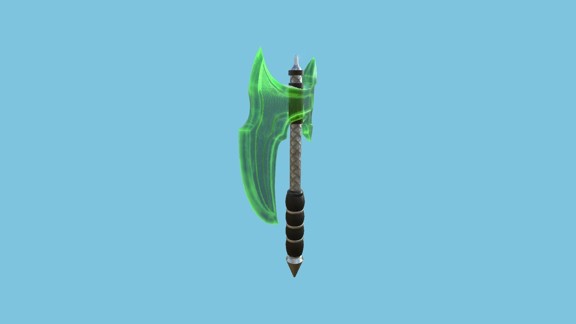 Medieval Battle Axe 04 Green Transparent - Fantasy Weaponry Low-poly 3D model_3