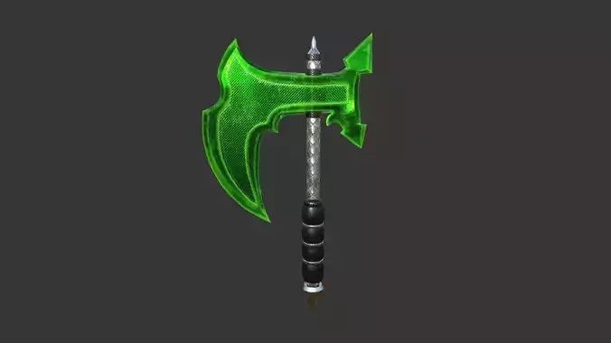 Medieval Battle Axe 04 Green Transparent - Fantasy Weaponry Low-poly 3D model