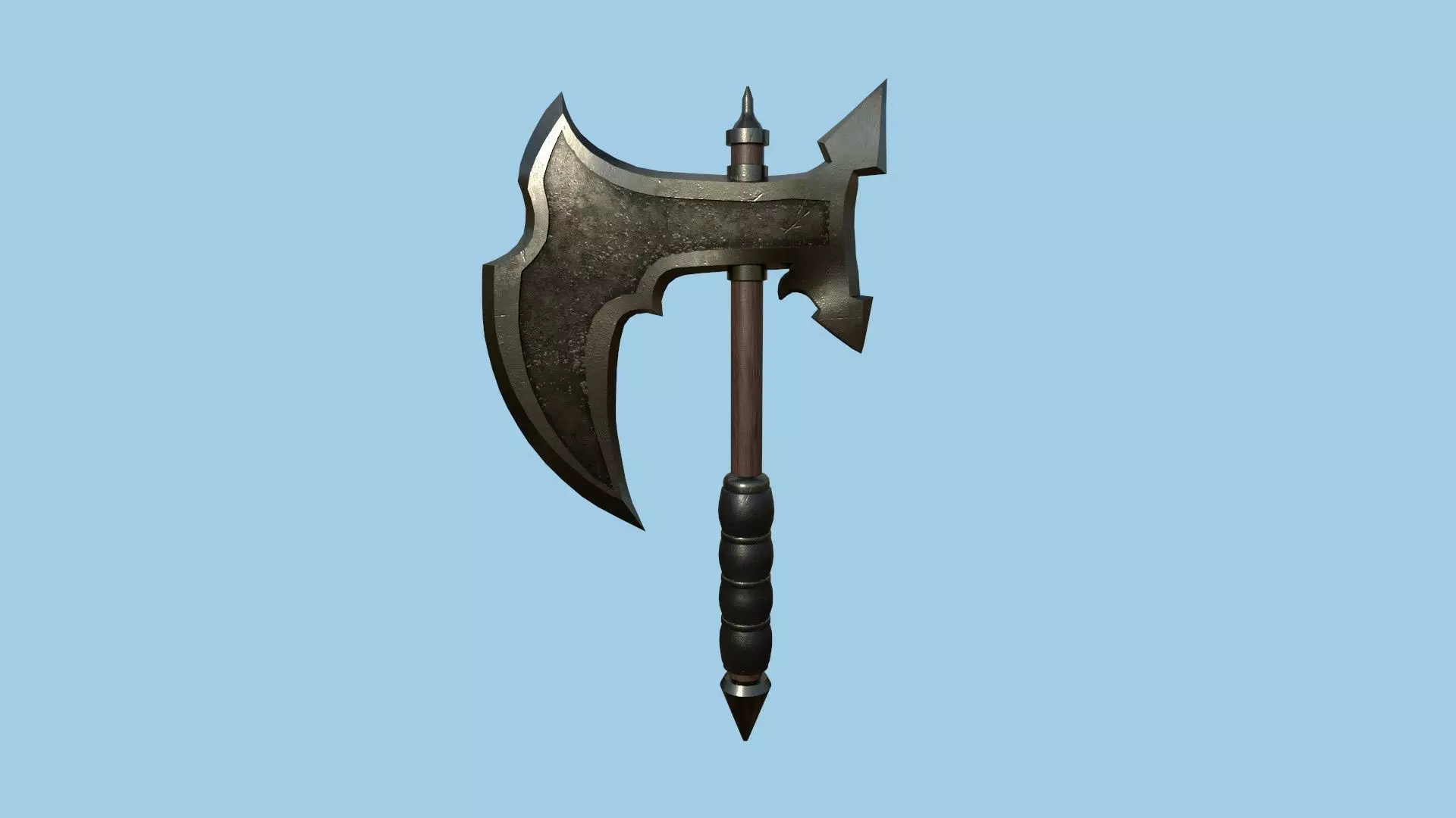 Medieval Battle Axe 05 Black Dark - Fantasy Weaponry Low-poly 3D model_0