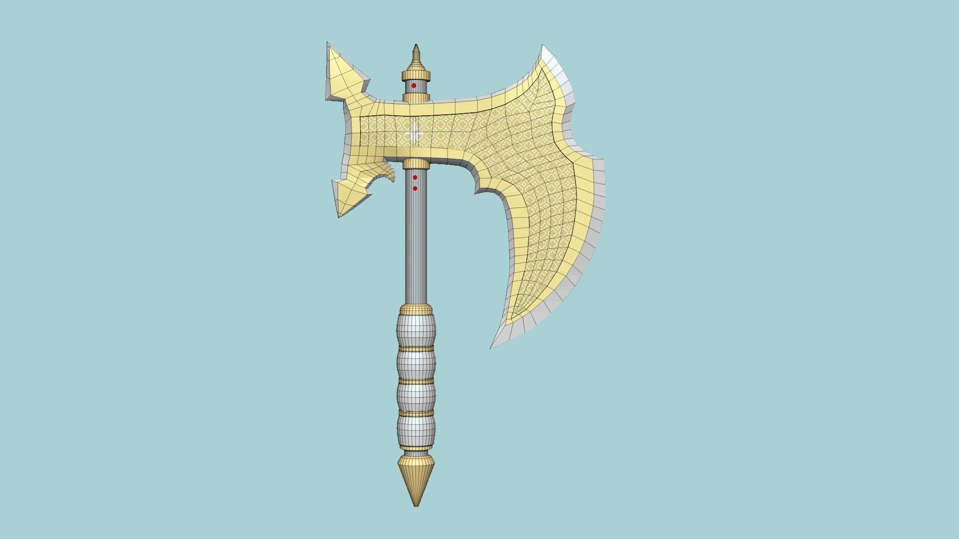 Medieval Battle Axe 10 Golden Luxury - Fantasy Weaponry Low-poly 3D model_6