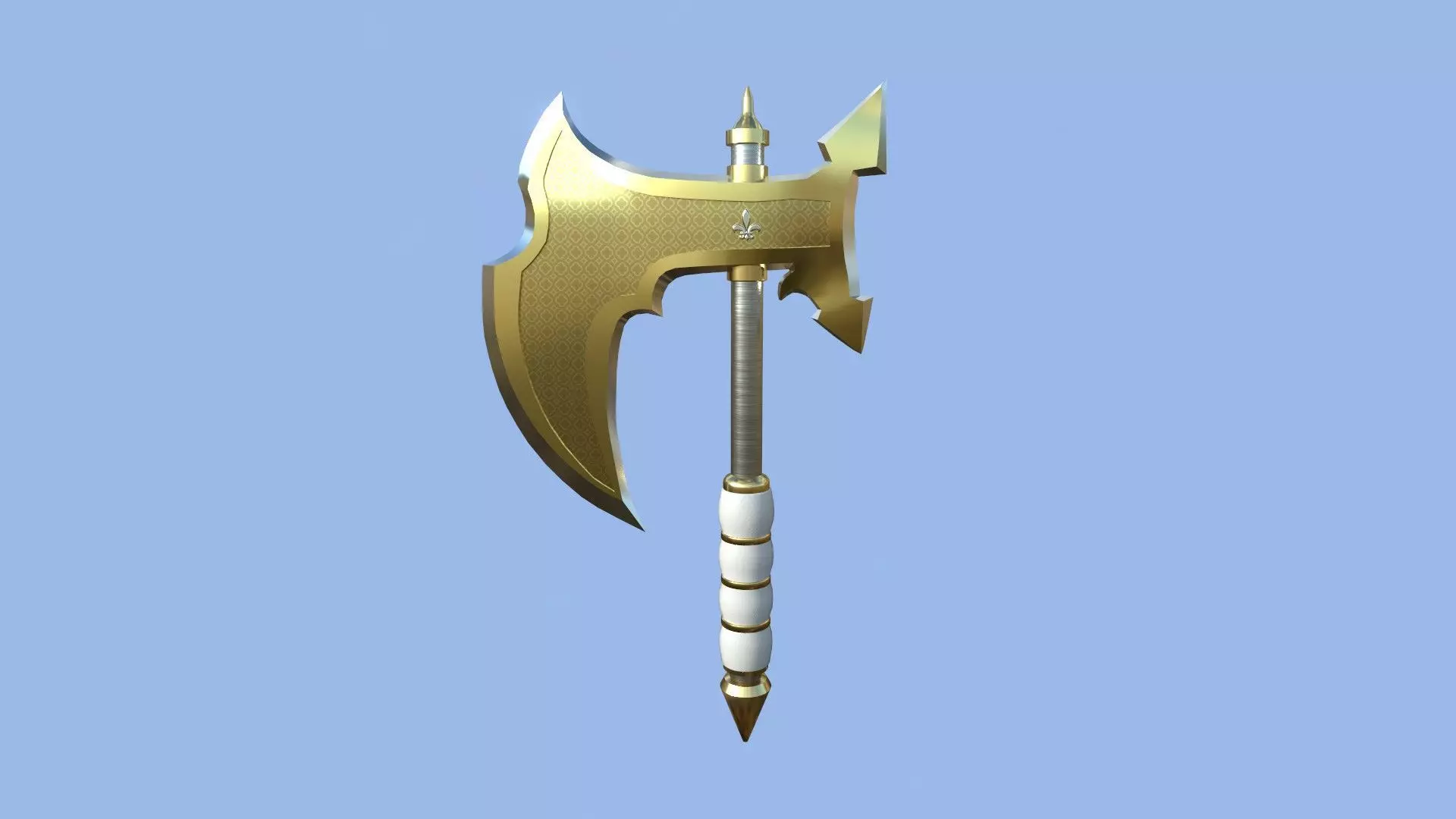 Medieval Battle Axe 10 Golden Luxury - Fantasy Weaponry Low-poly 3D model_0