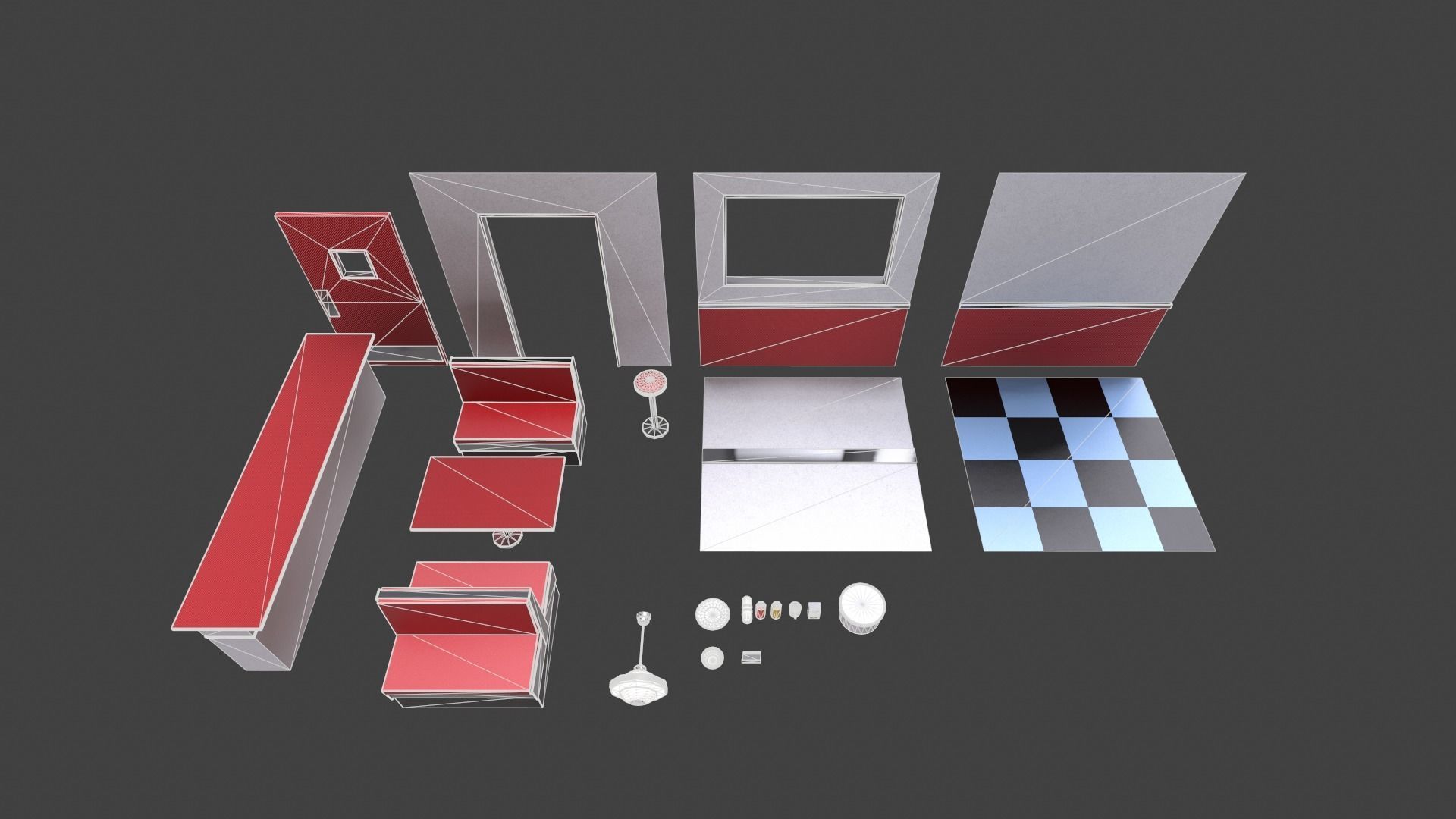 Modular American Diner Low-poly 3D model_2